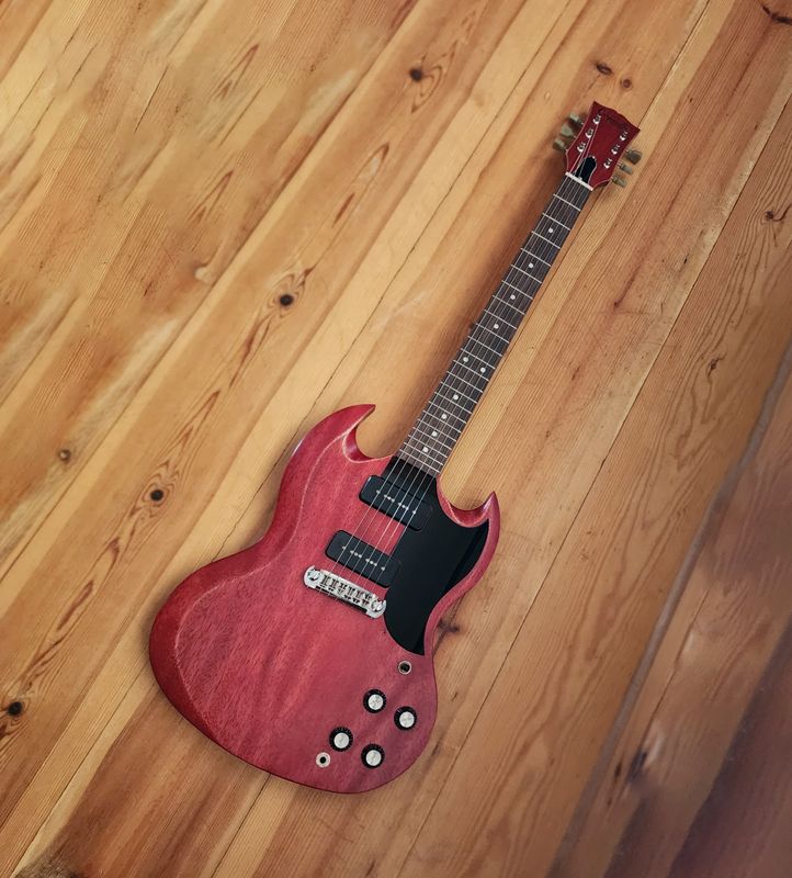 Carparelli Custom SG-Style Electric Guitar Ultra Light 6 lbs, Cherry Red, Premium Electronics