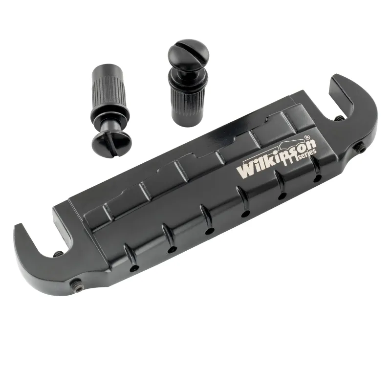 Wilkinson M Series Wraparound Bridge — 52 mm String Spacing, M8 Posts (82 mm) — Fits LP/SG Junior &amp; Special, ES-335 — Pre-Set Intonation - BLACK
