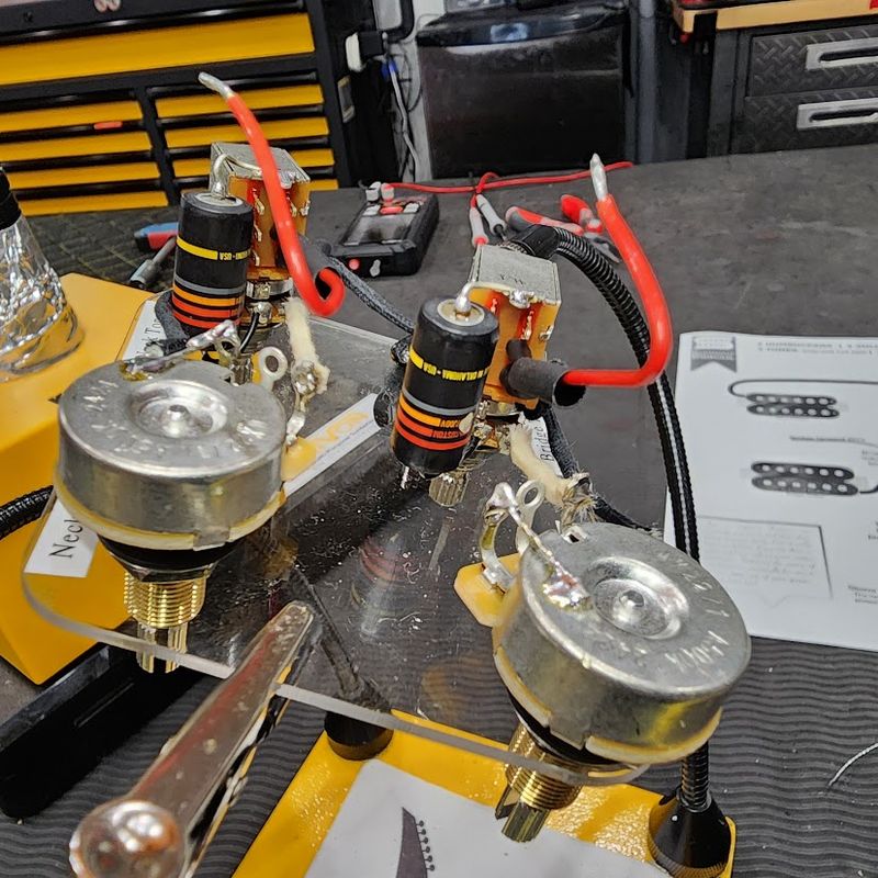 Carparelli Les Paul Wiring Harness — CTS 500K Long Shaft Volumes, Push/Pull Tone Coil-Splits, Emerson 0.022µF Caps