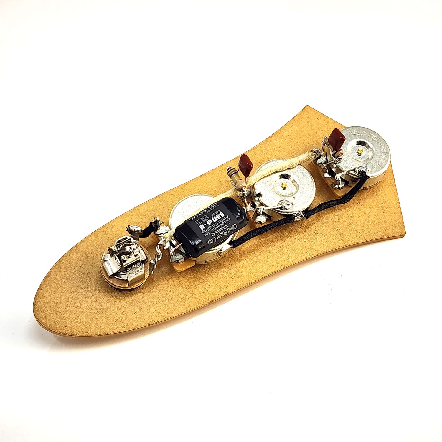 Carparelli Jazz Bass Pre-Wired Harness (V/V/T) — Acrylic Template, CTS Pots, Vitamin Q, Pure Tone Jack