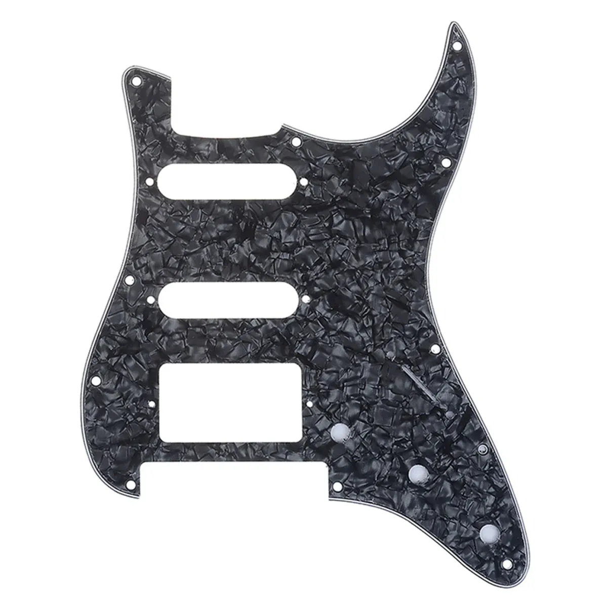 11-Hole Modern Strat HSS Pickguard — Floyd Rose Cut — Black Pearl