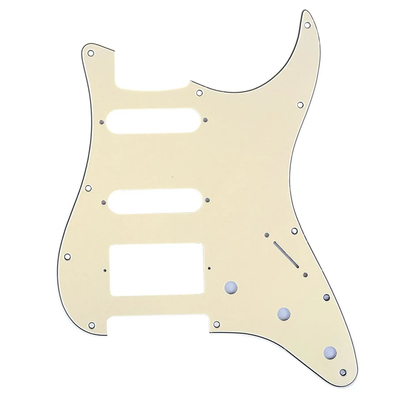 11-Hole Modern Strat HSS Pickguard — Floyd Rose Cut — Cream 3ply