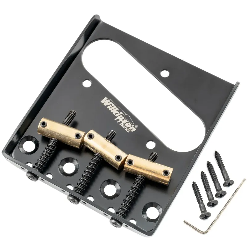​Wilkinson M Series 54mm Vintage “Ashtray” Tele Bridge (Black) — 3 Compensated Brass Saddles, Top-Load &amp; String-Through