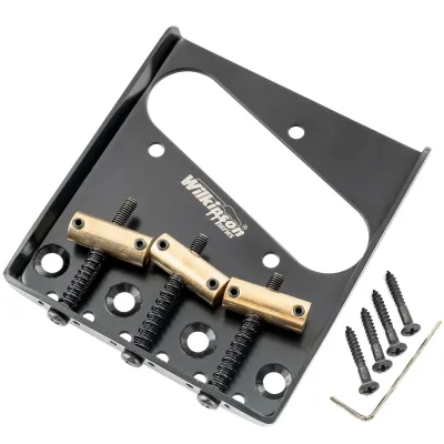 ​Wilkinson M Series 54mm Vintage “Ashtray” Tele Bridge (Black) — 3 Compensated Brass Saddles, Top-Load &amp; String-Through
