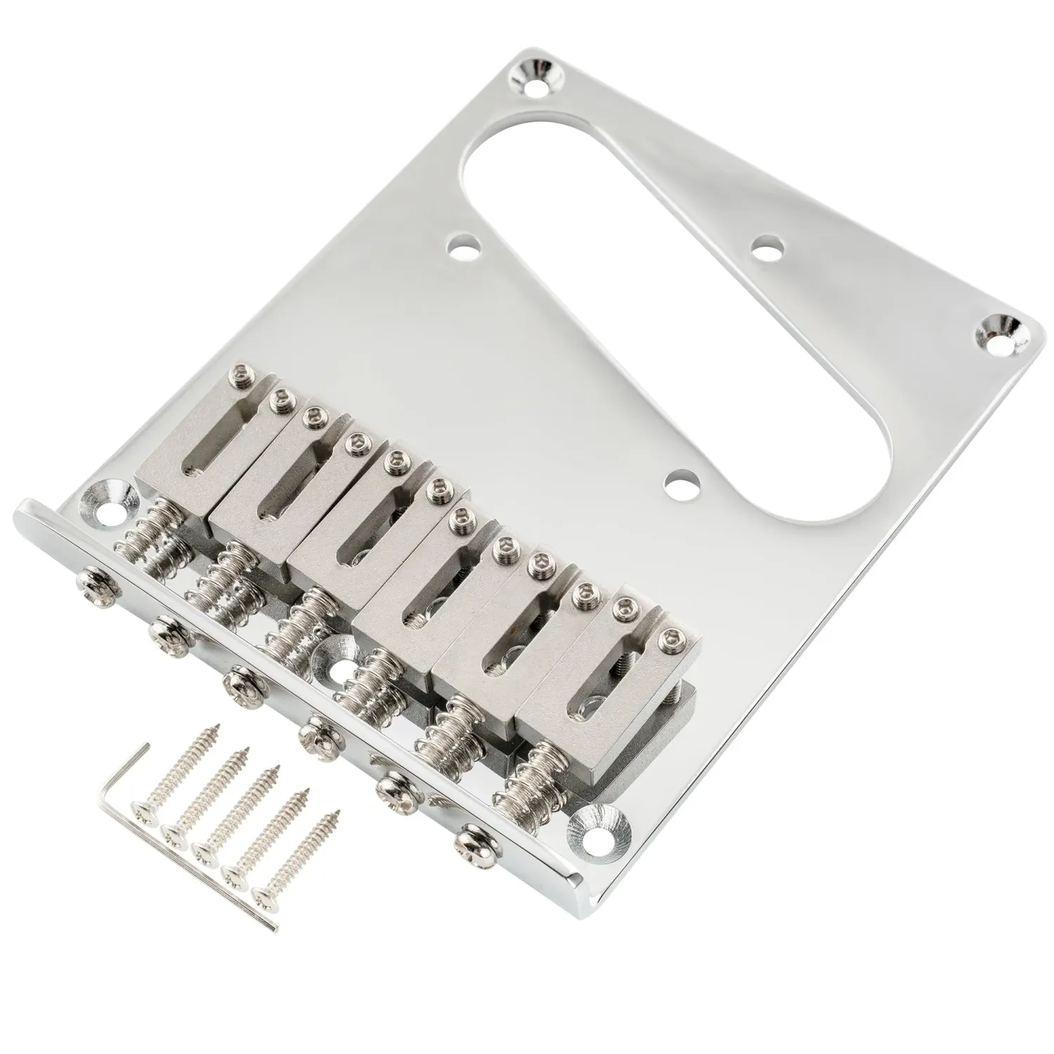 Modern Tele Bridge (Chrome) — 54 mm (2-1/8&quot;) • 6 Stainless Saddles • String-Through