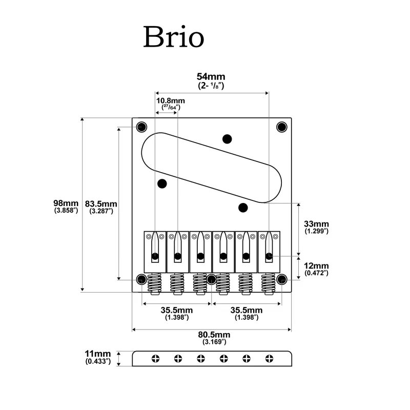 Modern Tele Bridge (Chrome) — 54 mm (2-1/8") • 6 Stainless Saddles • String-Through