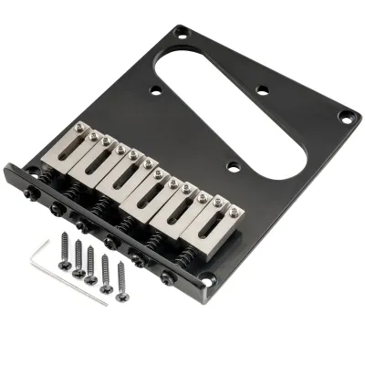 Modern Tele Bridge (Black) — 54 mm (2-1/8&quot;) • 6 Stainless Saddles • String-Through Black