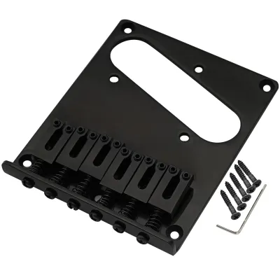 Modern Tele Bridge (Black) — 54 mm (2-1/8&quot;) • 6 Zinc-Alloy Saddles • String-Through