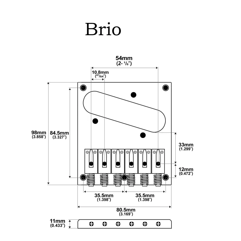 Modern Tele Bridge (Chrome) — 54 mm (2-1/8") • 6 Zinc-Alloy Saddles • String-Through