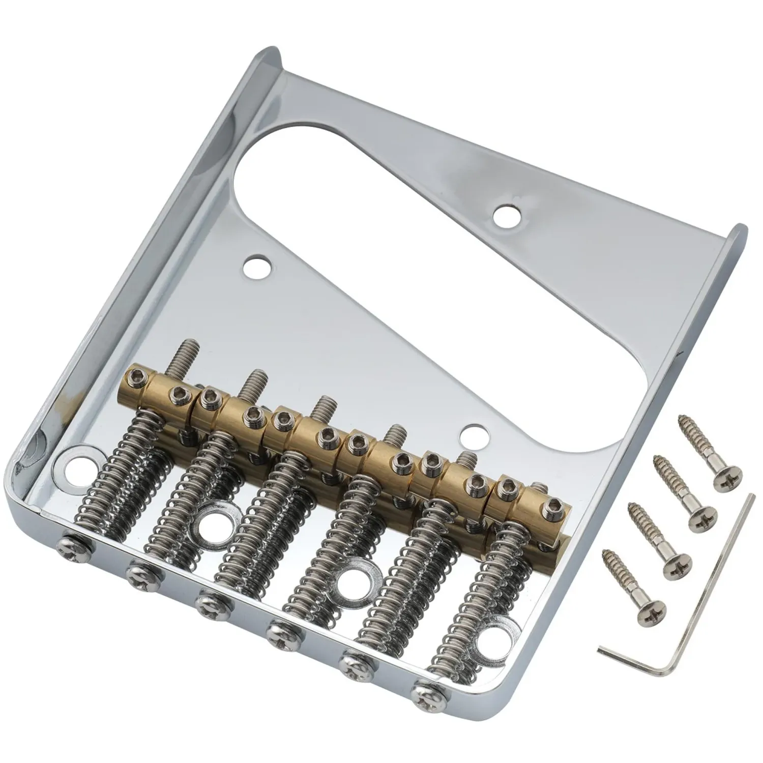 Vintage “Ashtray” Tele Bridge (Chrome) — 54 mm (2-1/8&quot;) • 6 Brass Barrel Saddles • Dual-Load