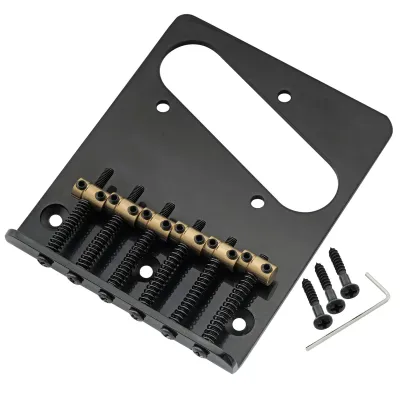Pro Modern Tele Bridge (Black) — 54 mm (2-1/8&quot;) • 6 Brass Barrel Saddles • Dual-Load