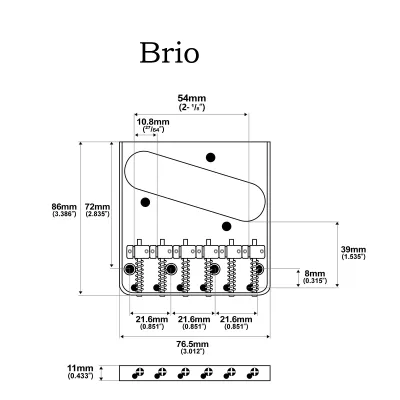 Vintage “Ashtray” Tele Bridge (Chrome) — 54 mm (2-1/8") • 6 Brass Barrel Saddles • Dual-Load