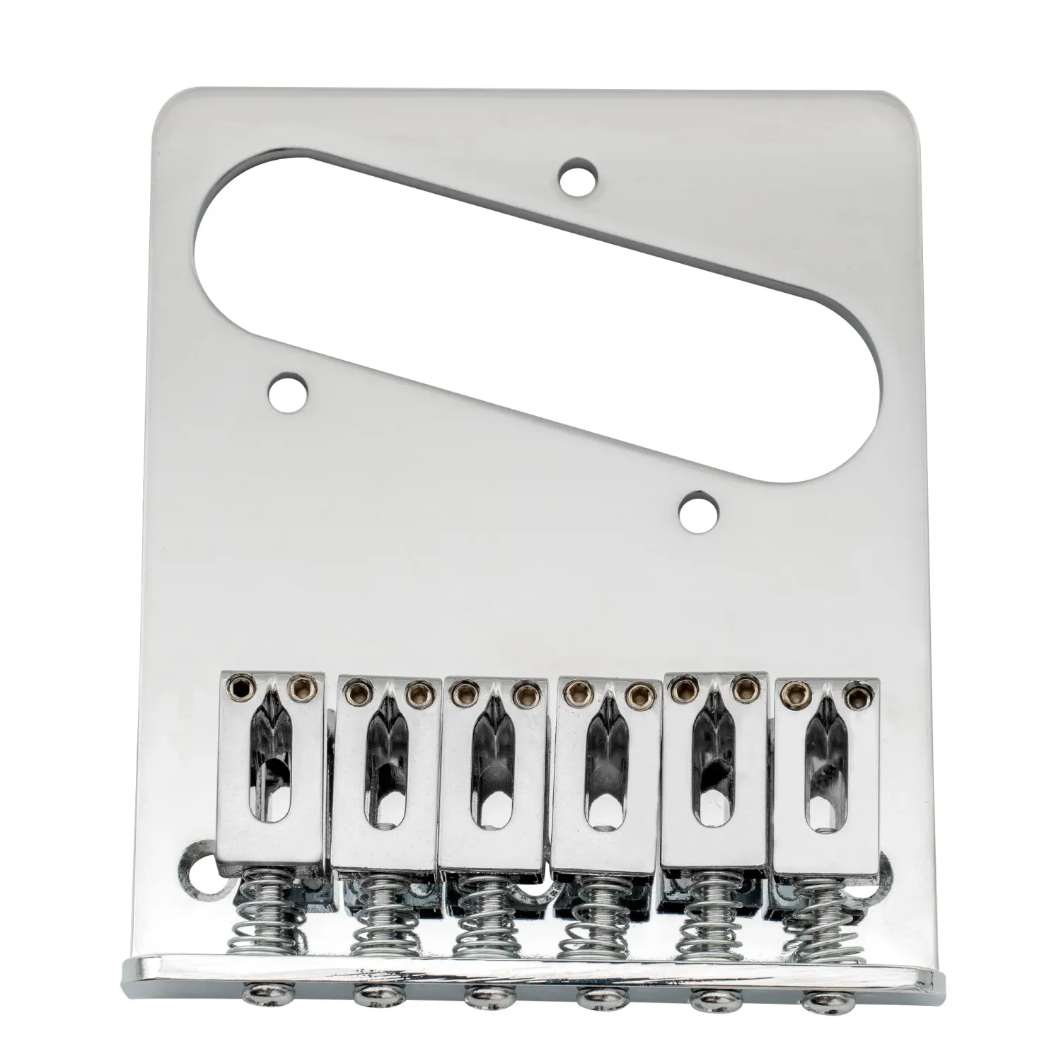 Basic Tele Bridge (Chrome) — 54 mm (2-1/8&quot;) • 6 Saddles • Dual-Load (Top-Load / String-Through)