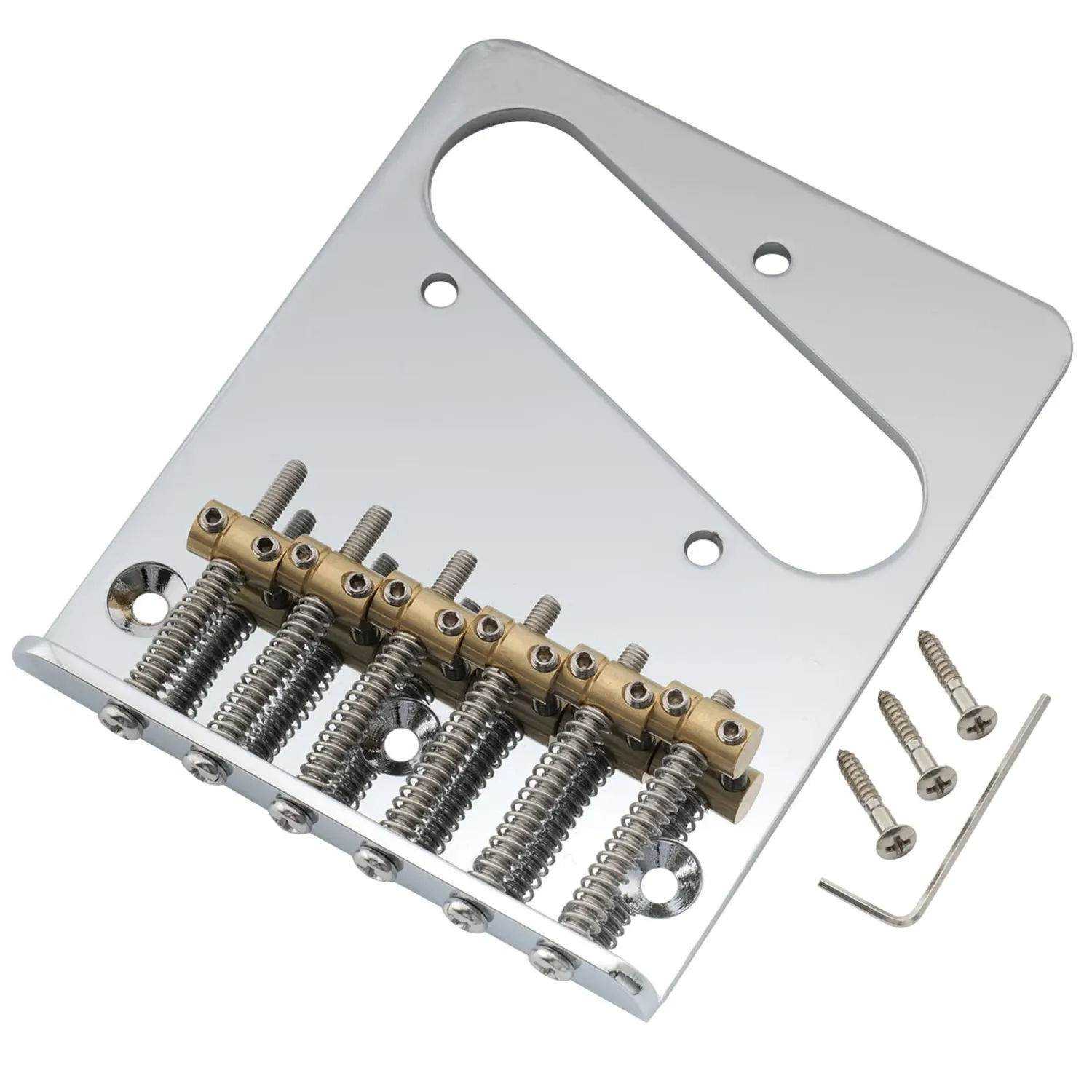 Pro Modern Tele Bridge (Chrome) — 54 mm (2-1/8&quot;) • 6 Brass Barrel Saddles • Dual-Load