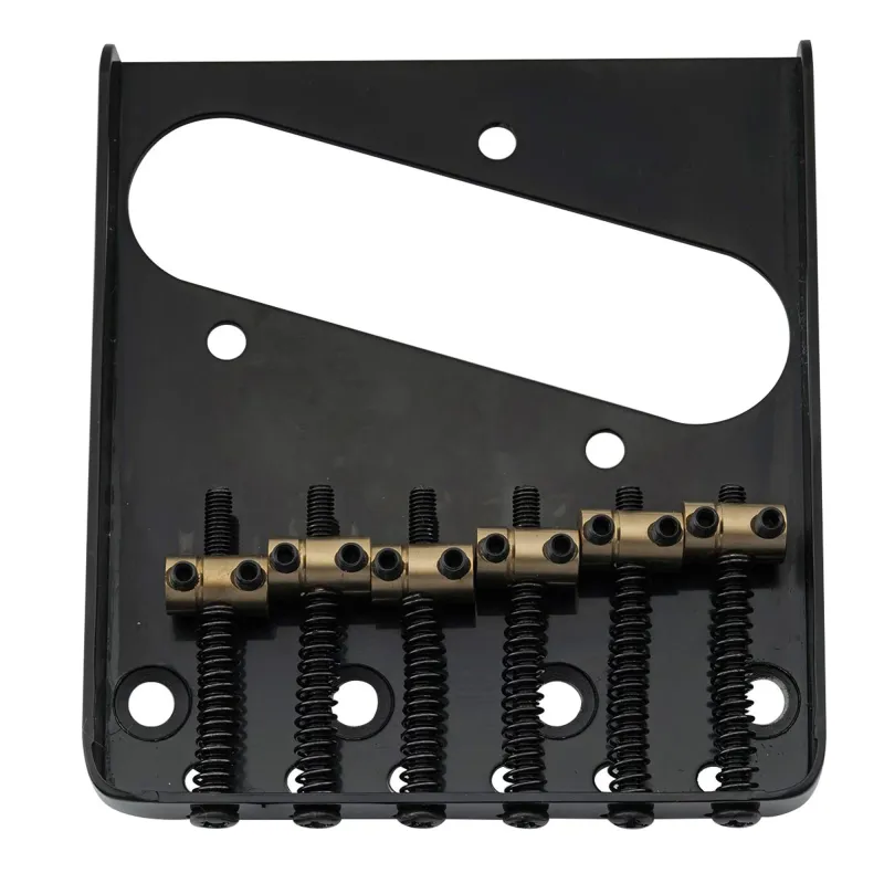 Vintage “Ashtray” Tele Bridge (Black) — 54 mm (2-1/8") • 6 Brass Barrel Saddles • Dual-Load
