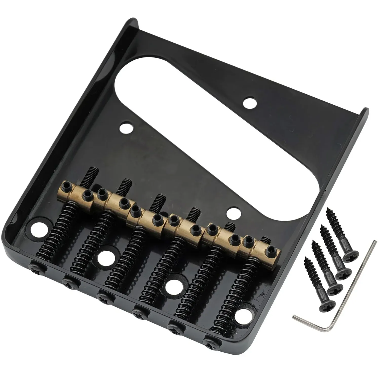 Vintage “Ashtray” Tele Bridge (Black) — 54 mm (2-1/8&quot;) • 6 Brass Barrel Saddles • Dual-Load