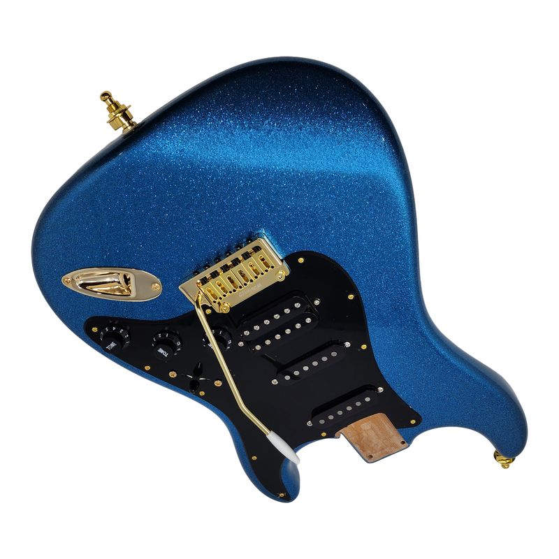 Blue Sparkle Fully Loaded S-Style Guitar Body – Carparelli Electronics &amp; Gold Wilkinson Tremolo