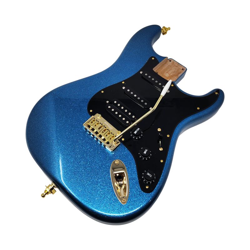 Blue Sparkle Fully Loaded S-Style Guitar Body – Carparelli Electronics &amp; Gold Wilkinson Tremolo