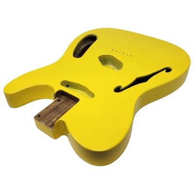 Graffiti Yellow T-Style Thinline Guitar Body – Roasted Ash – Fender-Spec – Semi-Hollow – Boutique Gloss Finish