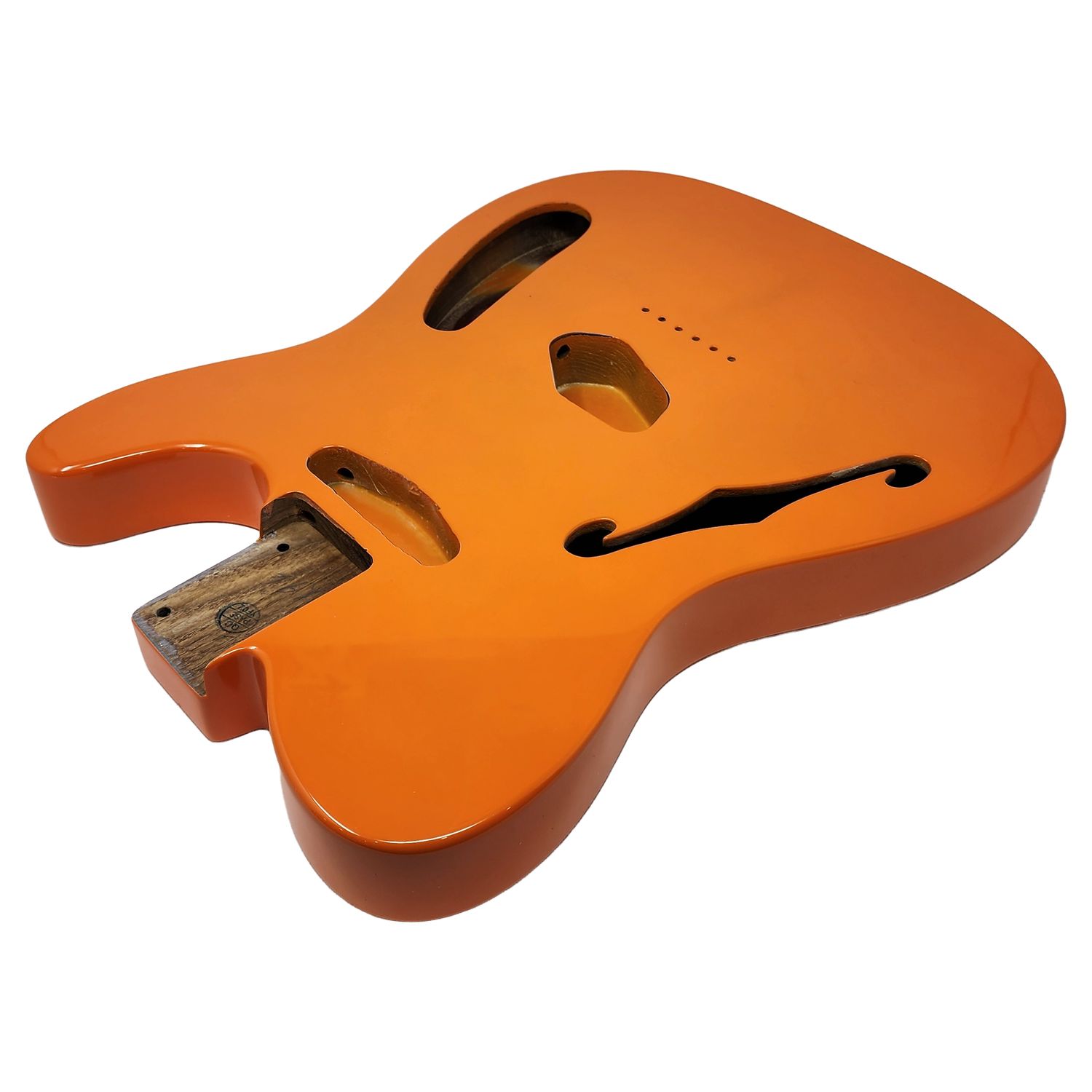 Capri Orange T-Style Thinline Guitar Body – Roasted Ash – Fender-Spec – Semi-Hollow – Boutique Gloss Finish