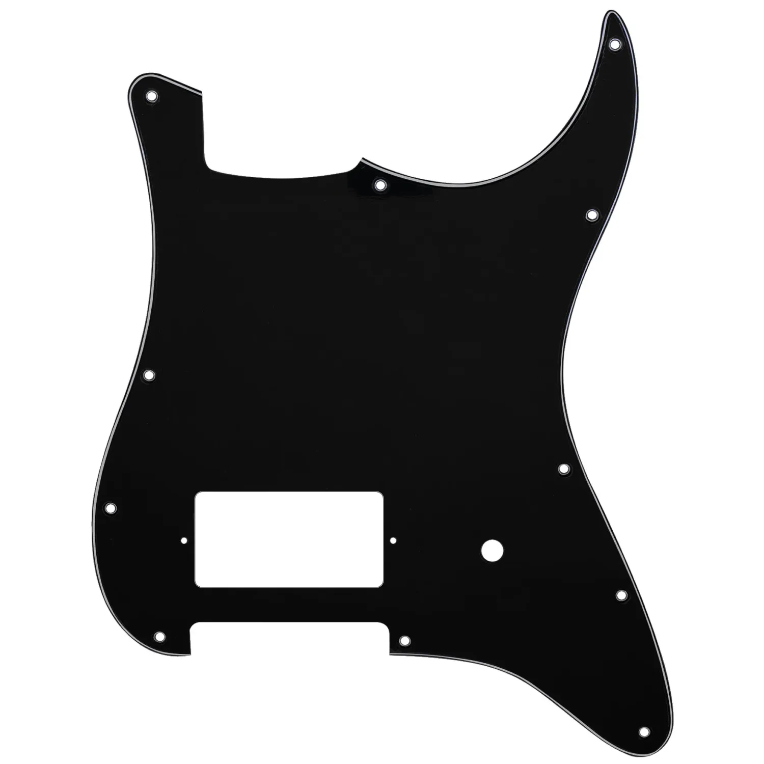 11-Hole Single Covered Humbucker Pickguard for USA/Mexico Fender® Tom DeLonge Strat Style - 3 Ply Black