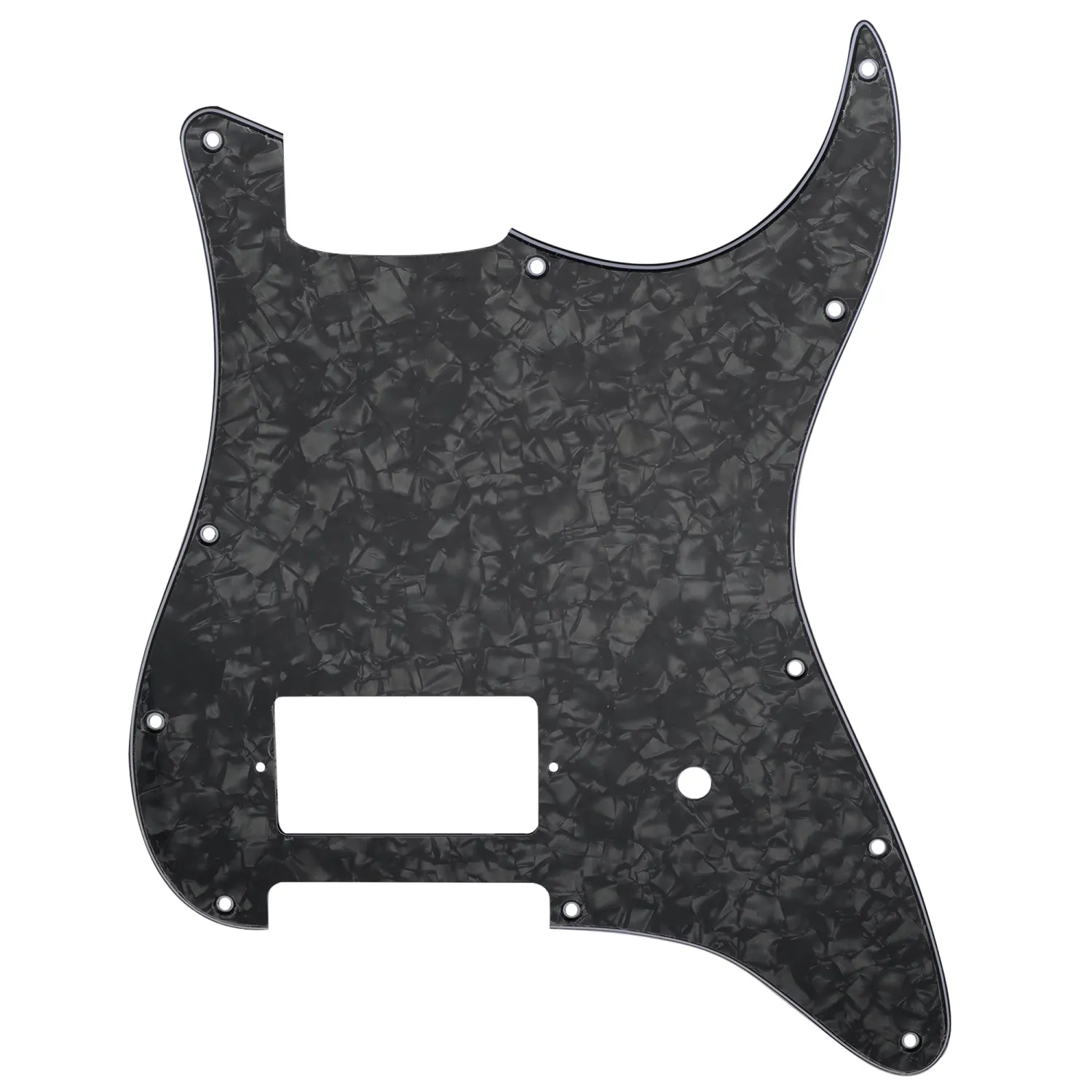 11-Hole Single Covered Humbucker Pickguard for USA/Mexico Fender® Tom DeLonge Strat Style - Black Pearl