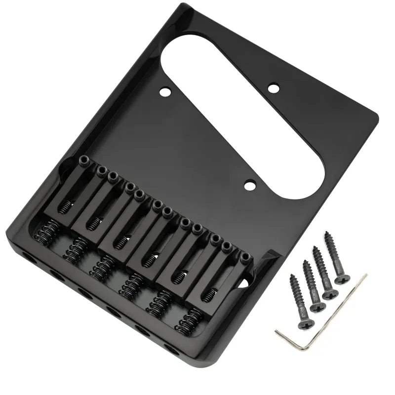 Brio Heavy Duty Telecaster® Style Asymmetric Bridge Black Finish | Full Solid Brass Plate &amp; Saddles