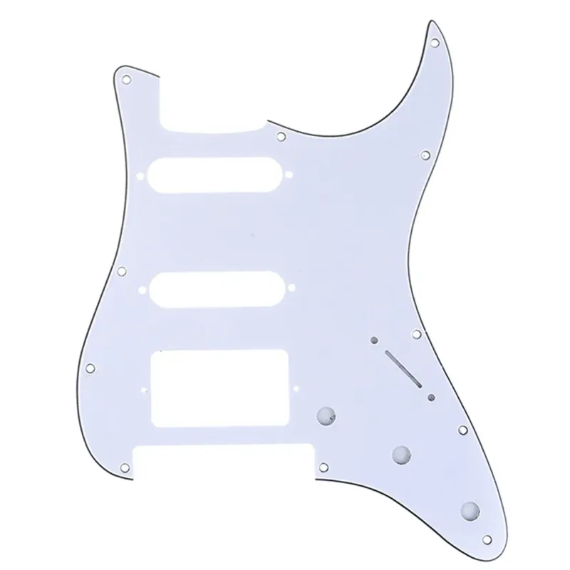 11-Hole Modern Strat HSS Pickguard — Floyd Rose Cut — White 3 Ply