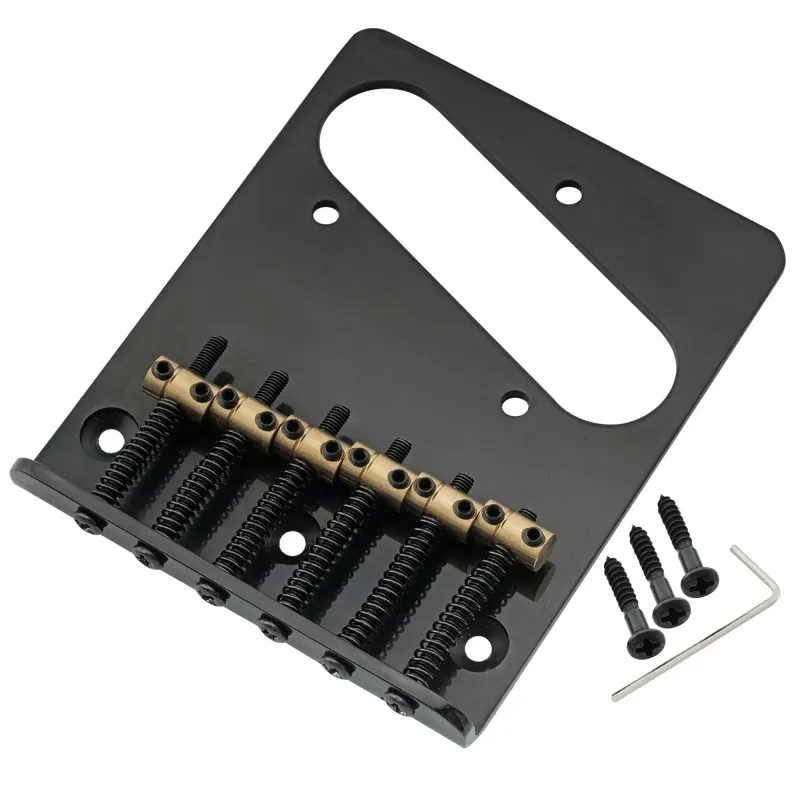 Pro Modern Tele Bridge (Black) — 54 mm (2-1/8") • 6 Brass Barrel Saddles • Dual-Load