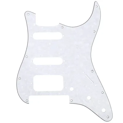 11-Hole Round-Corner HSS Strat Pickguard — Floyd Rose Cut White Pearl