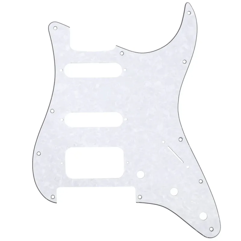 11-Hole Round-Corner HSS Strat Pickguard — Floyd Rose Cut White Pearl