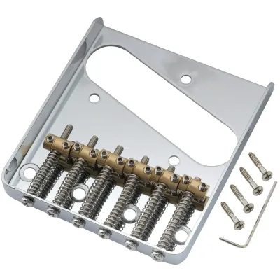 Vintage “Ashtray” Tele Bridge (Chrome) — 54 mm (2-1/8") • 6 Brass Barrel Saddles • Dual-Load