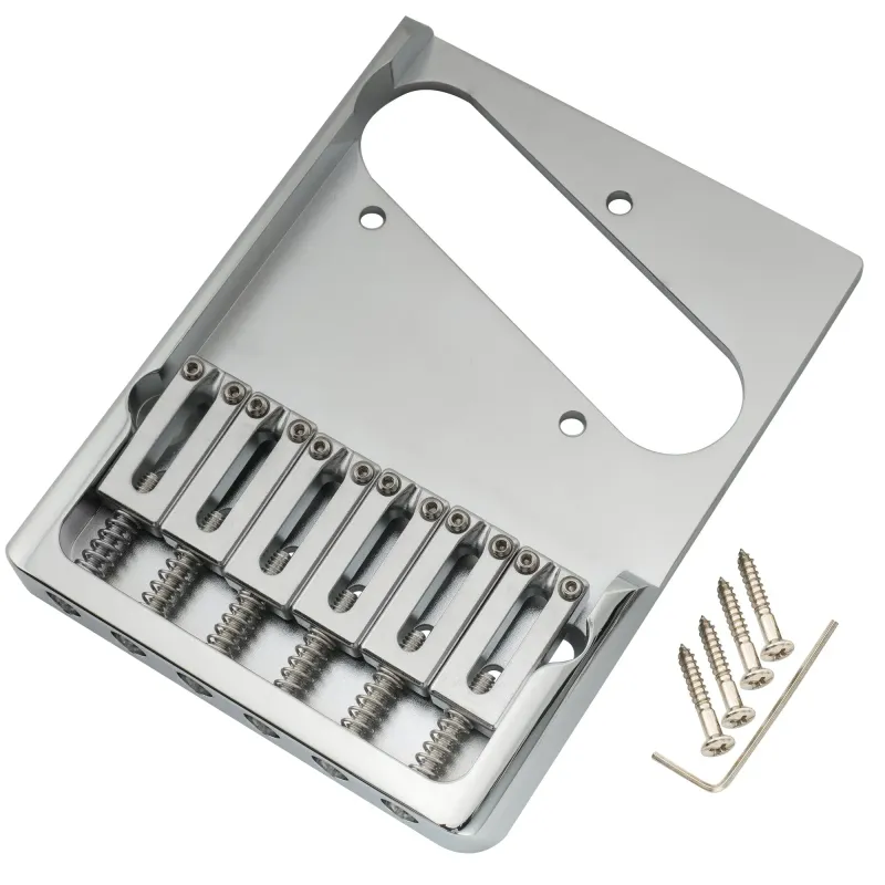 Brio Heavy Duty Telecaster® Style Asymmetric Bridge Chrome Finish | Full Solid Brass Plate &amp; Saddles