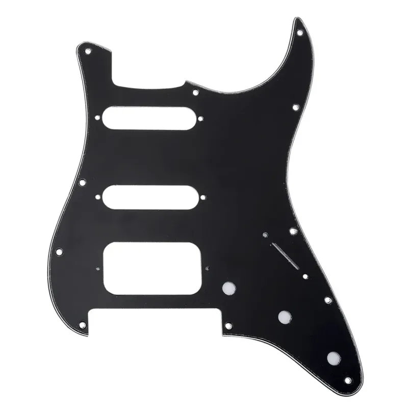 11-Hole Round-Corner HSS Strat Pickguard — Floyd Rose Cut Black 3Ply