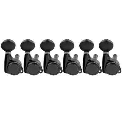 6-in-Line Locking Tuners – 18:1 Ratio with Vintage Oval Buttons (Black Finish)