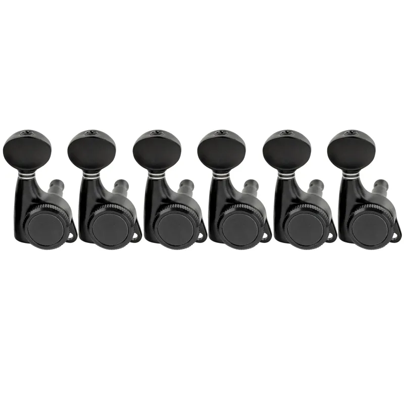 6-in-Line Locking Tuners – 18:1 Ratio with Vintage Oval Buttons (Black Finish)