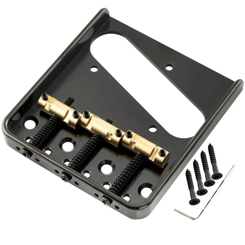 Ultra-Light Aluminum Telecaster Bridge with Compensated Brass Saddles – Vintage 3-Saddle Ashtray Style Black