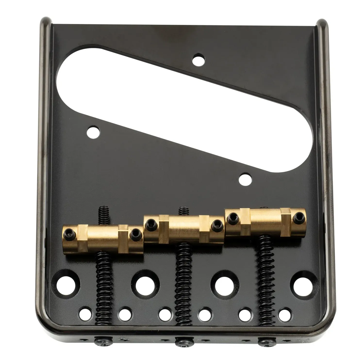 Ultra-Light Aluminum Telecaster Bridge with Compensated Brass Saddles – Vintage 3-Saddle Ashtray Style Black