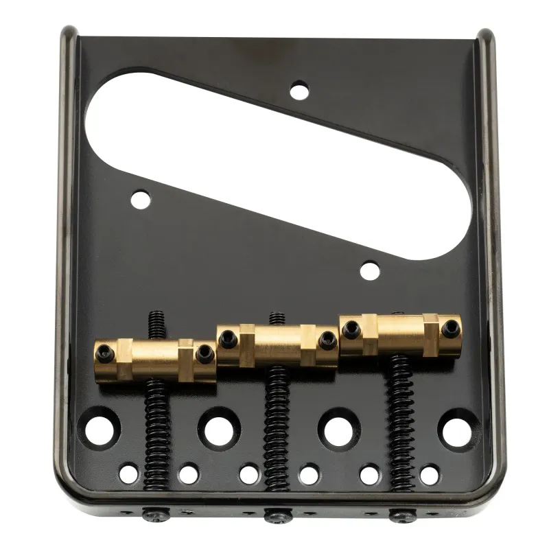 Ultra-Light Aluminum Telecaster Bridge with Compensated Brass Saddles – Vintage 3-Saddle Ashtray Style Black