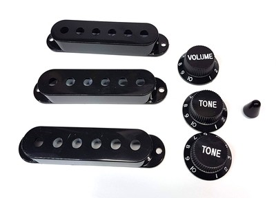 Pickup covers + 2T1V knobs + 5-Way switch tip Black