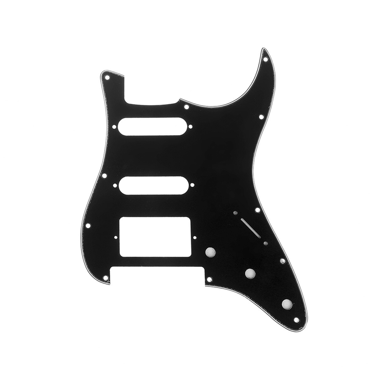 11-Hole Modern Strat HSS Pickguard — Floyd Rose Cut — Black 3ply