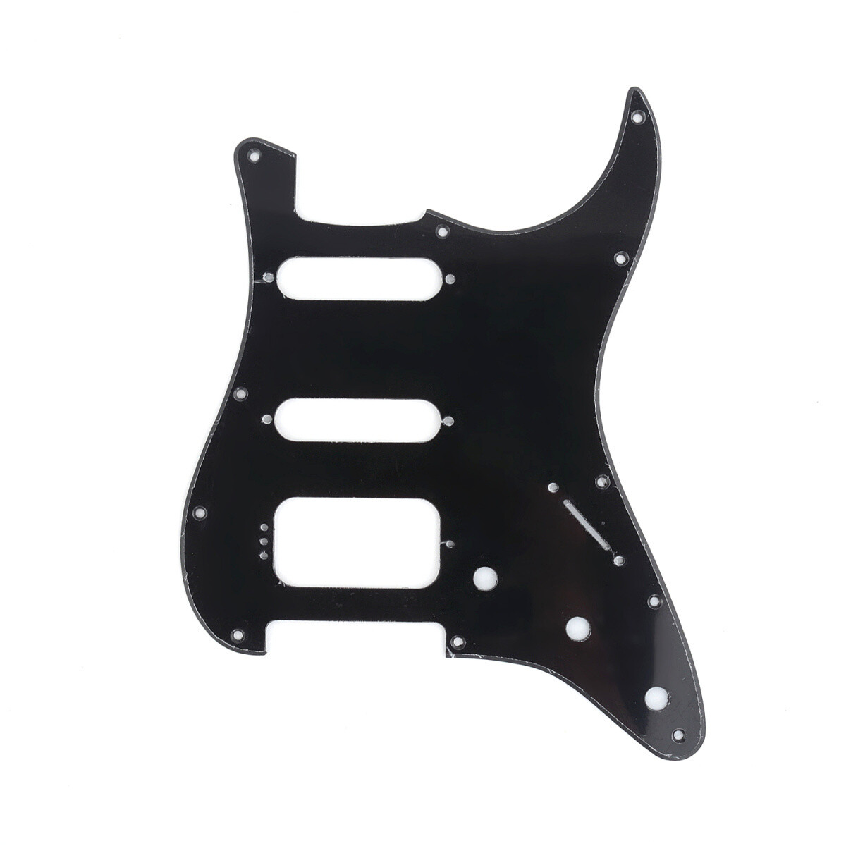 Brio 11-Hole Modern Style Strat HSS Pickguard for American Stratocaster Black Gloss 1 Ply Round Corner