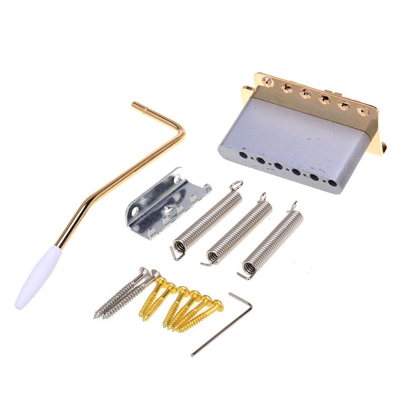 Wilkinson 52.5mm(2-1/16 inch) Full Block ST Guitar Tremolo Bridge Pop-In Arm 6 Screws for American Vintage Narrow Spacing Strat, GOLD