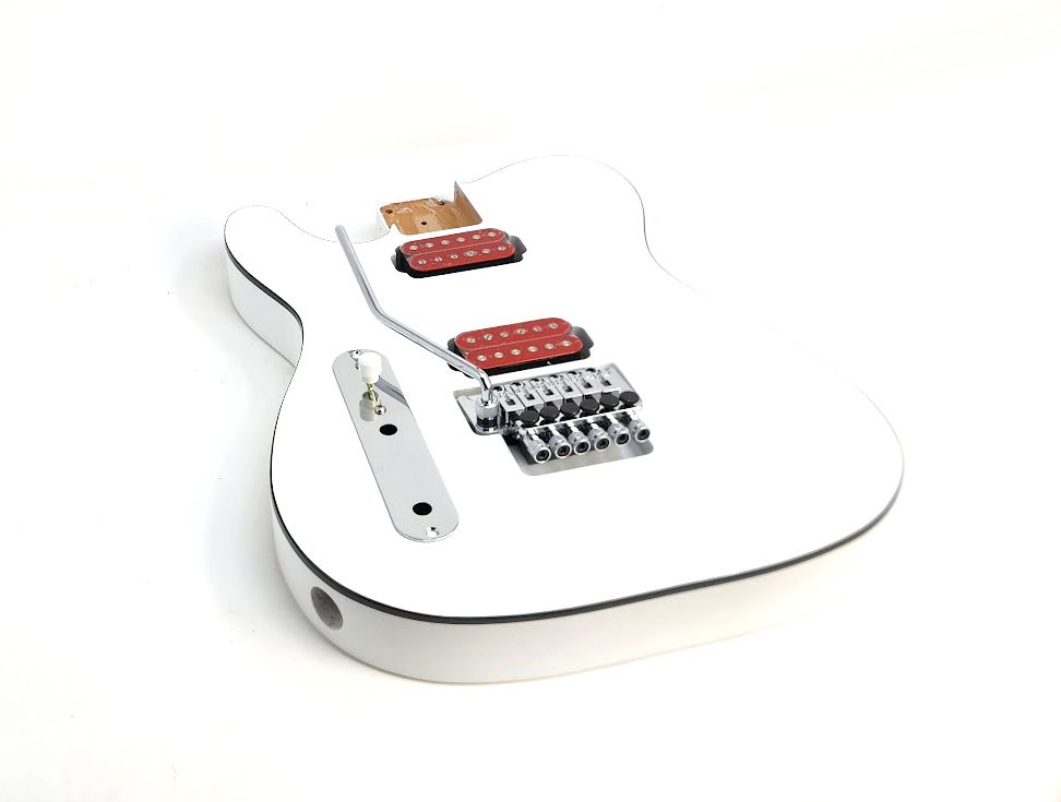 Brio Left Handed T-Style White Floyd Rose Ready Black Binding Belly Cut Contour