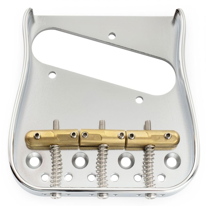 ​Brio Telecaster Guitar Bridge – 54mm Brass Plate, 3 Compensated Saddles – Top-Load &amp; String-Through, Curved Vintage Style