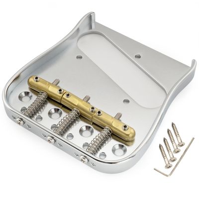 ​Brio Telecaster Guitar Bridge – 54mm Brass Plate, 3 Compensated Saddles – Top-Load &amp; String-Through, Curved Vintage Style
