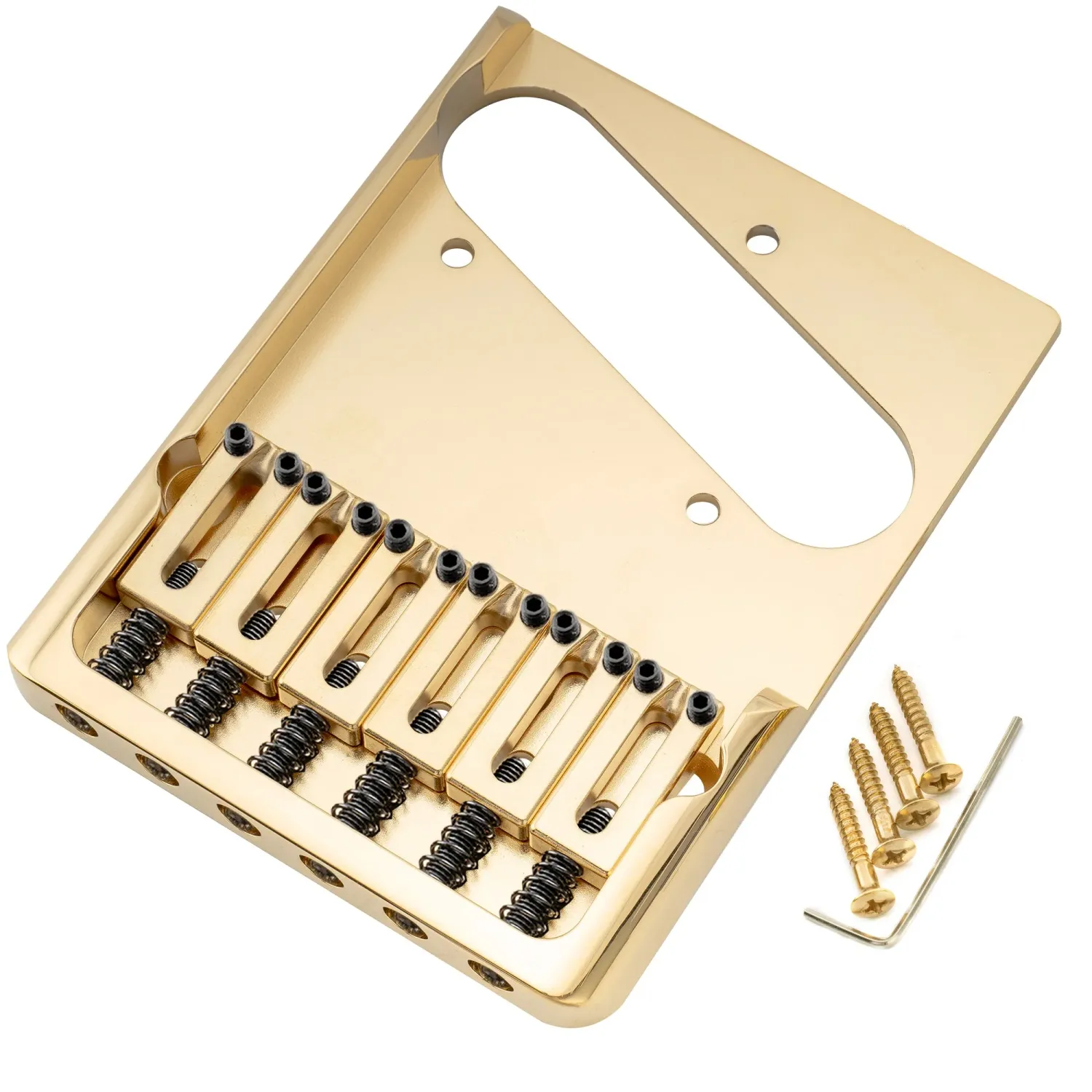 Brio Heavy Duty Telecaster® Style Asymmetric Bridge Gold Finish | Full Solid Brass Plate &amp; Saddles