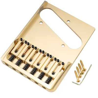 Brio Heavy Duty Telecaster® Style Asymmetric Bridge Gold Finish | Full Solid Brass Plate &amp; Saddles