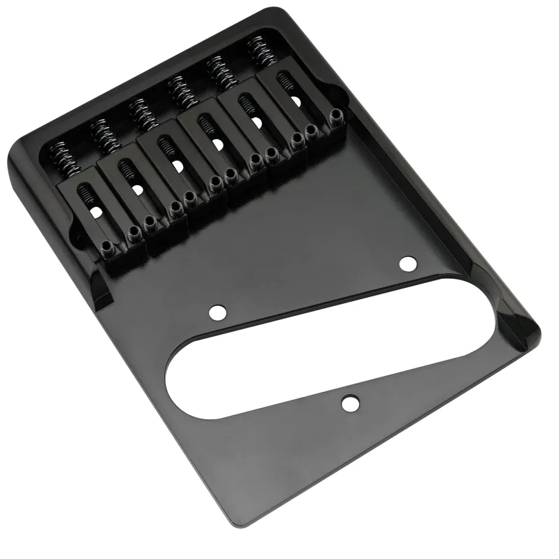 Brio Heavy Duty Telecaster® Style Asymmetric Bridge Black Finish | Full Solid Brass Plate &amp; Saddles