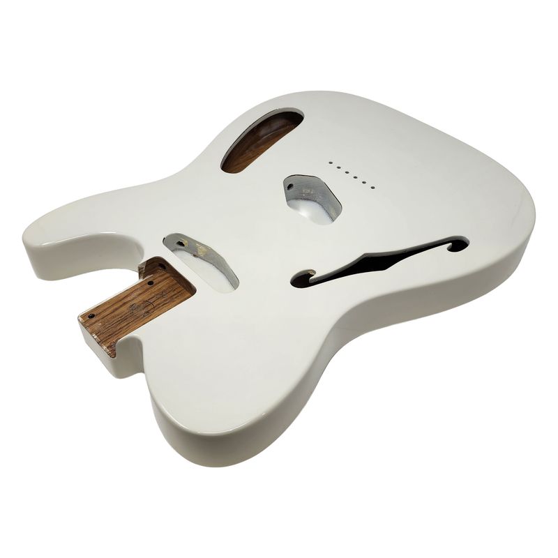 Olympic White T-Style Thinline Guitar Body – Roasted Ash – Fender-Spec – Semi-Hollow – Gloss Finish
